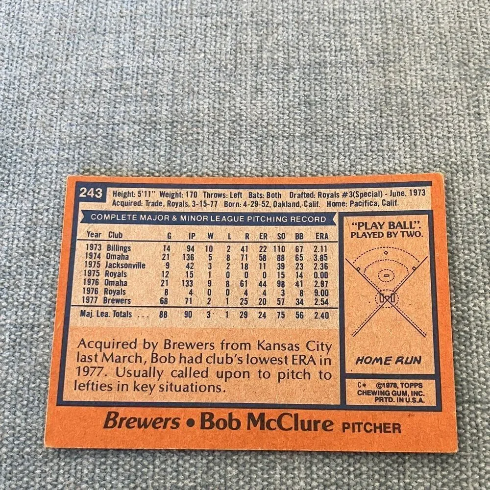 1978 Topps Milwaukee Brewers Baseball Card Trading Card